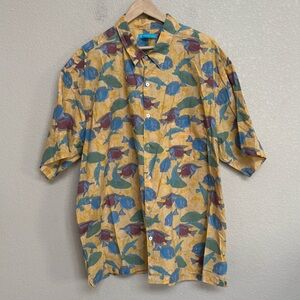 Tori Richard Hawaiian Fish Print Cotton Lawn Aloha Shirt Yellow Blue 3XL Hawaii
